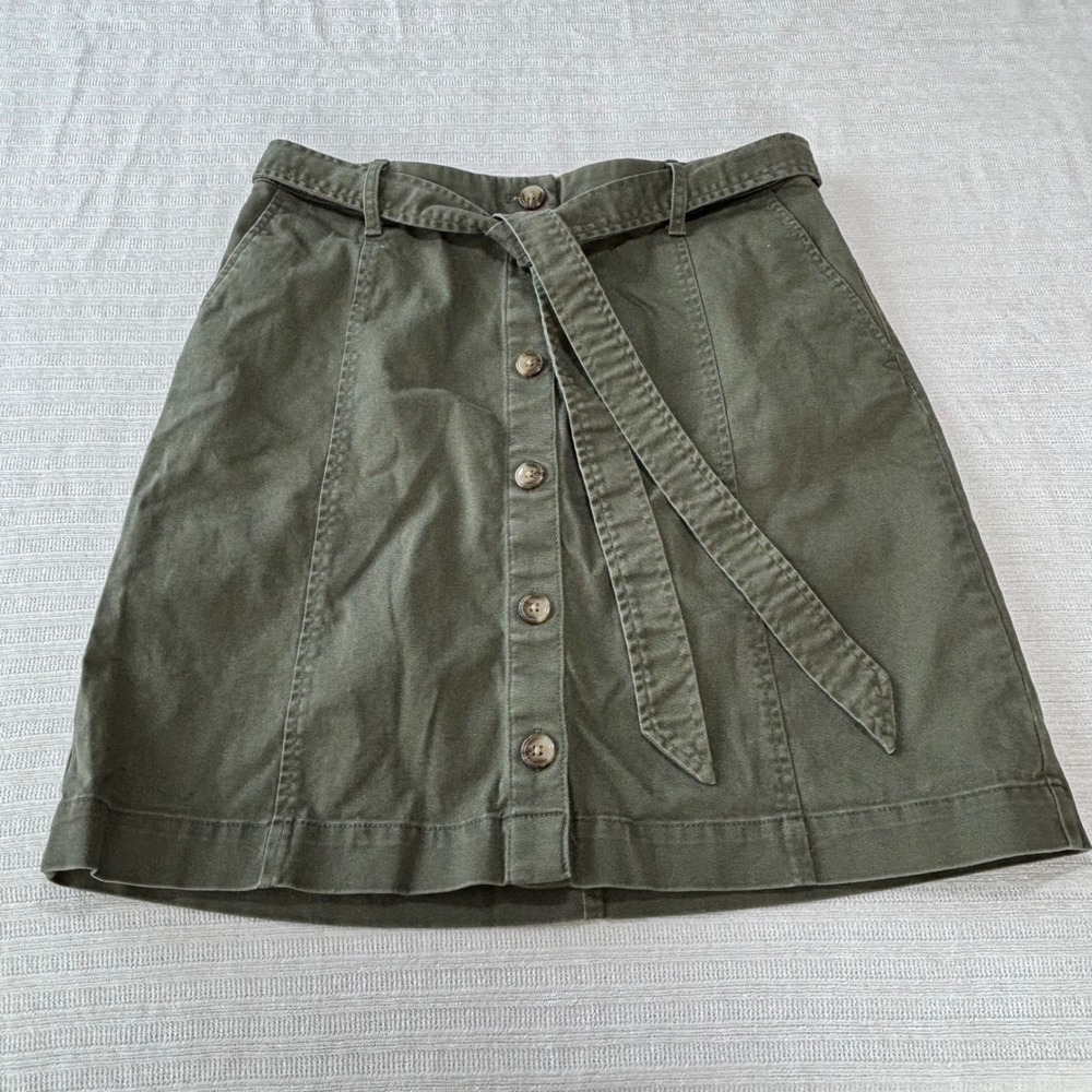 J.Crew Re-Imagined Green Button Front Tie Waist Mini Skirt BP793 Size 6